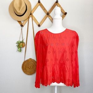 Madewell NWT red eyelet peplum top size large